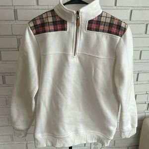 Nordic fleece 1/4 zip-up pullover. White with plaid. Size medium.